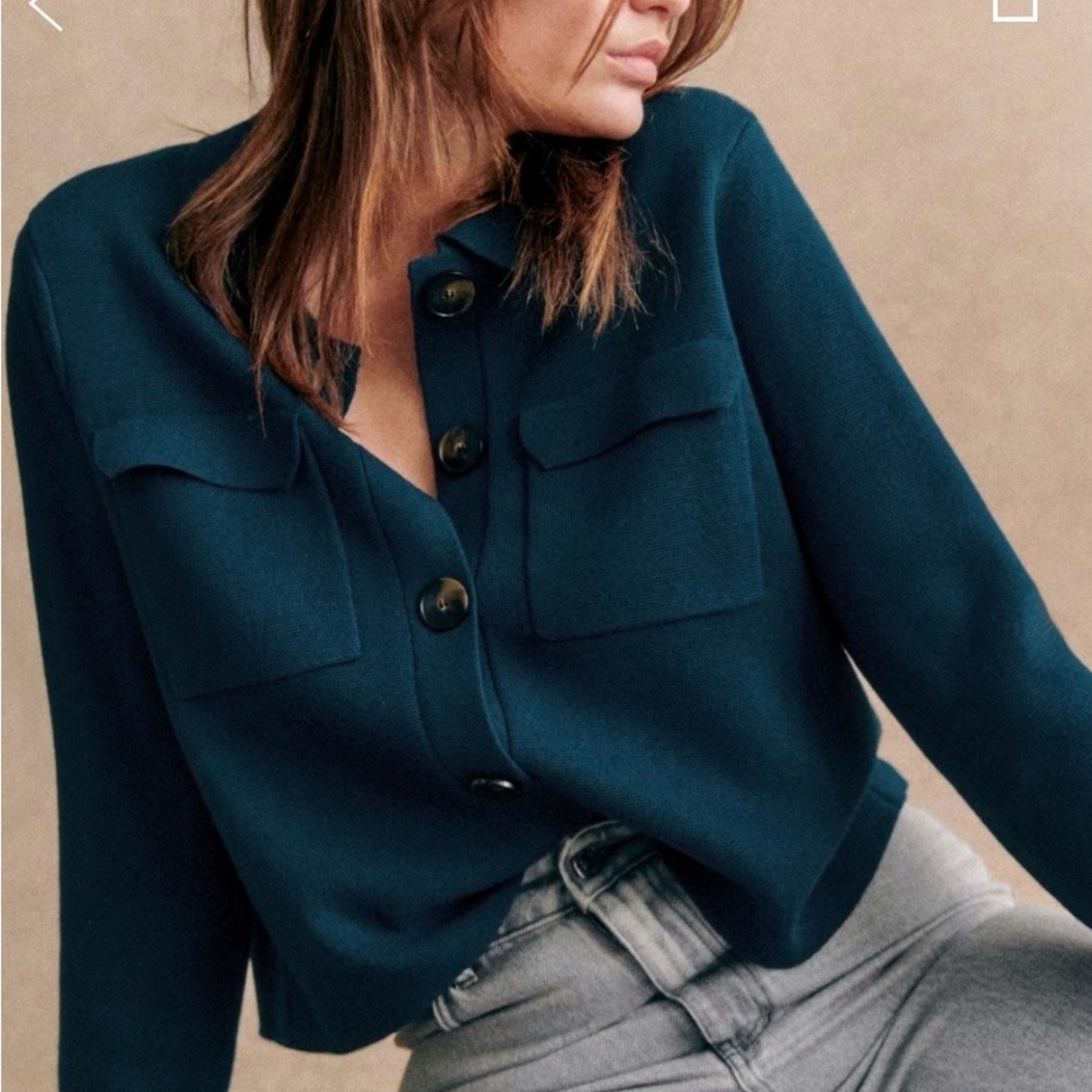 Betty Cardigan in Cerulean Button-Front Long Sleeve Top